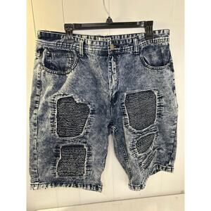 Contender distressed acid-wash denim shorts with ripped details. Size 38